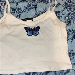 Brandy Melville White Tank Top with Blue Butterfly